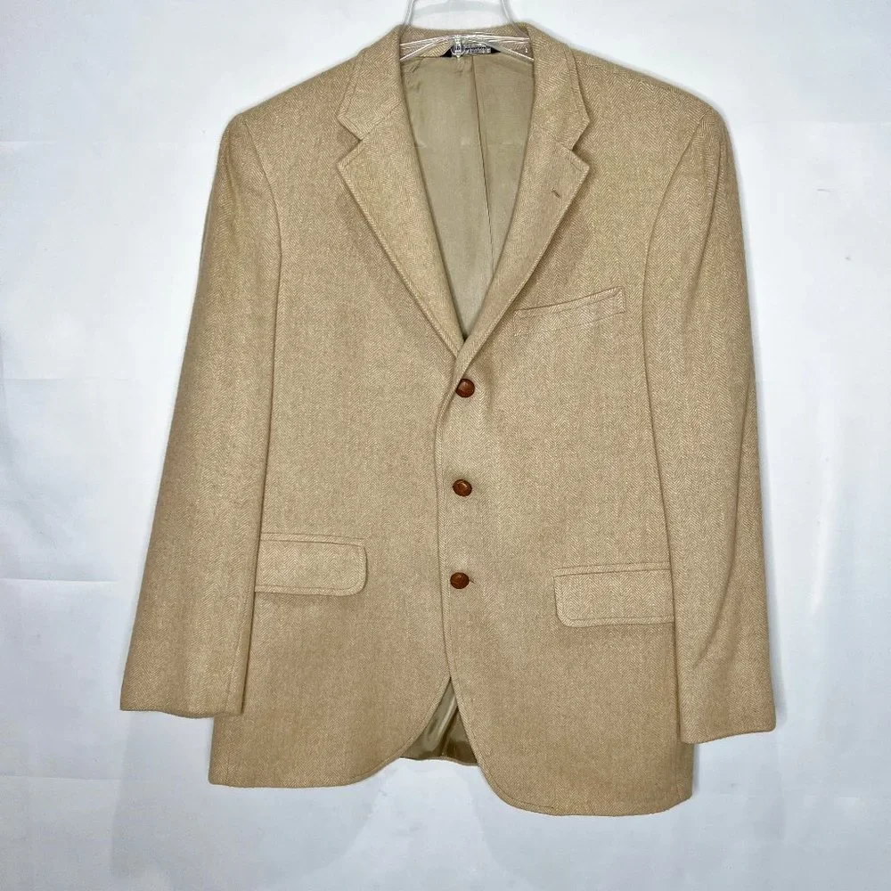 JOS A BANK Men’s Blazer sz 42R Jacket 100% CASHMERE Camel Brown Sport Coat Class